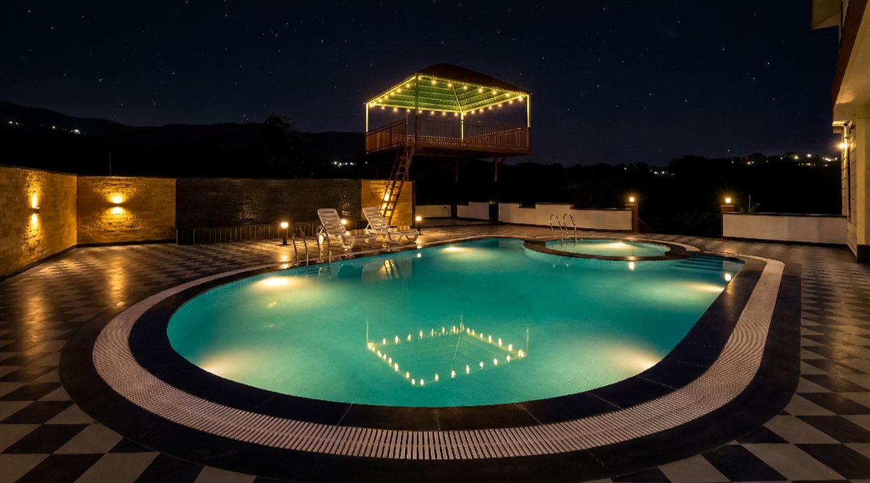 Godan Terra Cove | 6-BHK Retreat with Private Pool, Garden & Elevated Gazebo, featuring Stunning Hill & River Views