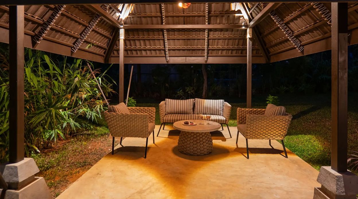 Saukhyam | Pet-Friendly 3 BHK Farm Villa with Open-Air Movie Lounge, Fire Pit, Cabana & Landscaped Garden